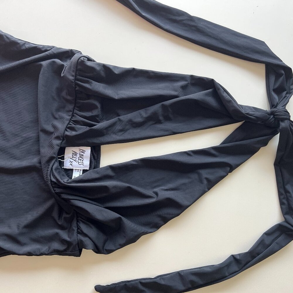 Princess Polly Black Plunge Halter Bodysuit Deep V Neck Long Sleeve NWT Size 6 - Picture 8 of 10